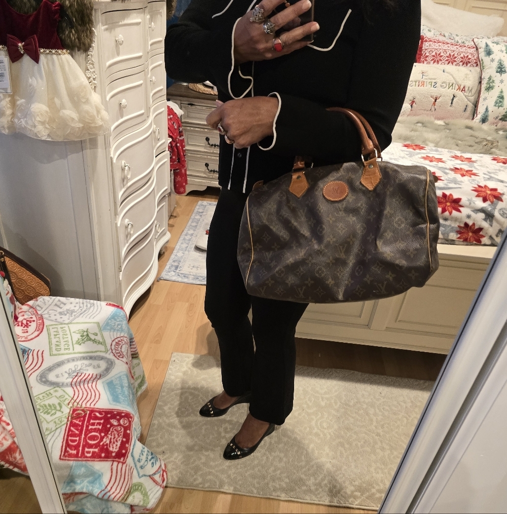 LV  Vintagr Brown Monogram Handbag with Leather Handles